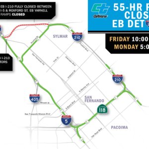 Caltrans plans a 55-hour full closure of eastbound lanes on 210 Freeway at the 5 Freeway in Sylmar, Oct. 2-5