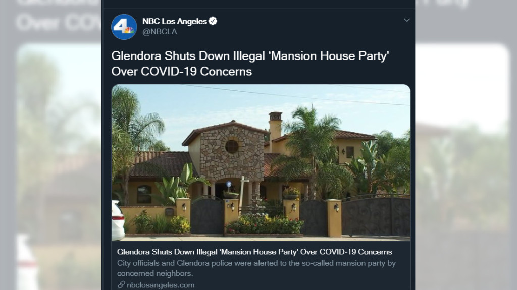 Glendora shuts down mansion party over coronavirus concerns
