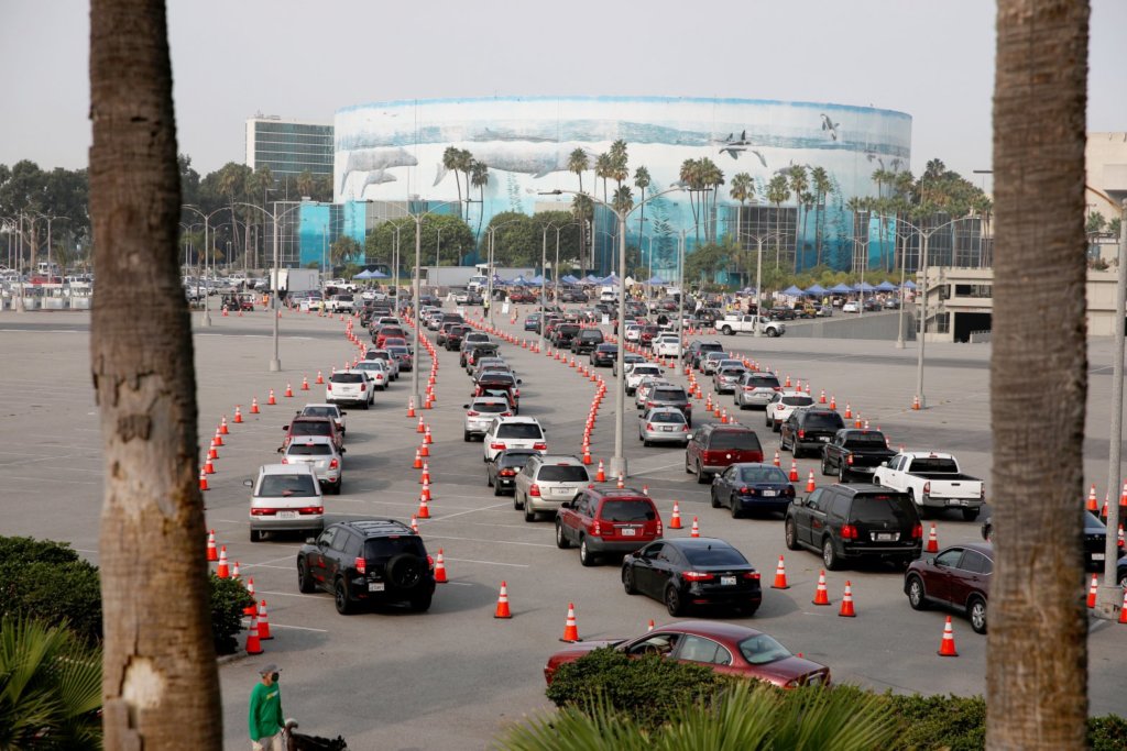 Thousands line up for food giveaway at Long Beach Arena