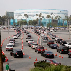 Thousands line up for food giveaway at Long Beach Arena