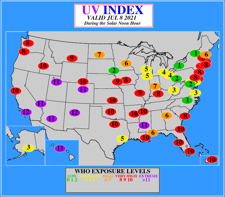 UV Index map 7-8-2021