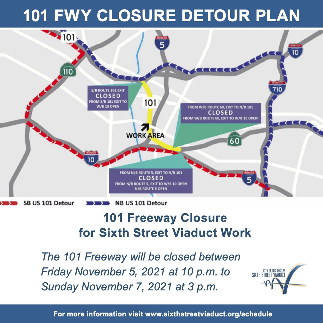 101 freeway closure for 6th St Viaduct project