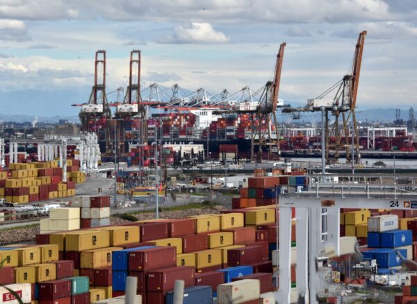 Shipping cargo at the Port of Los Angeles.