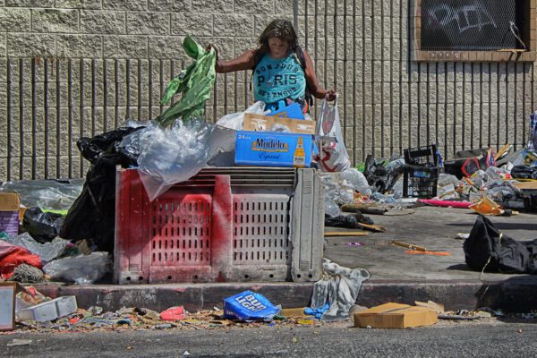 A Homeless woman lives in an encampment on Skid Row.