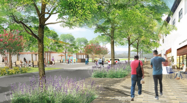 An artist's depiction shows the planned Northside Village Center.