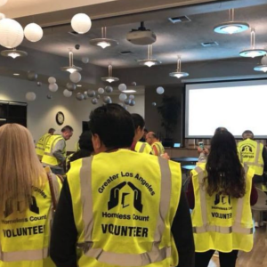 Volunteers gather at the deployment site for a homeless count.