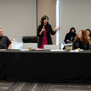 San Bernardino Mayor Helen Tran speaks about addressing homelessness at a roundtable discussion Feb. 20.