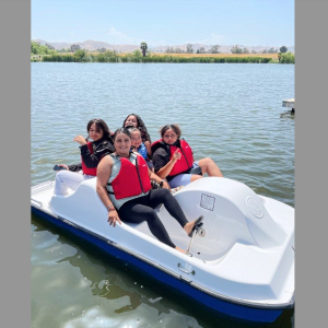 Pedal boats are a popular attraction on the lake at Prado Regional Park.