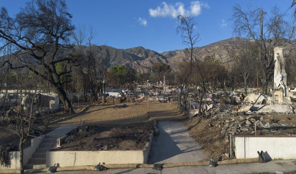 An Altadena property in the Eaton Fire zone is clear of debris and ready for rebuilding in July 2025.