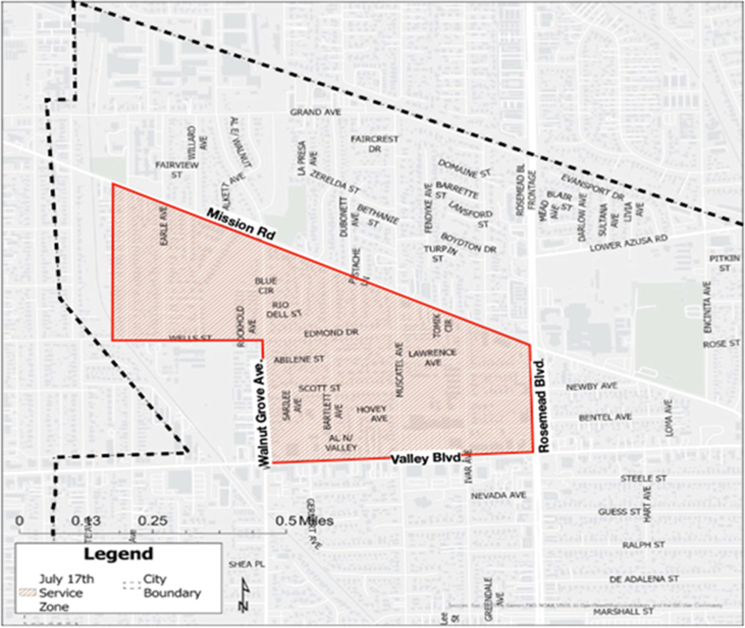This map outlines the proposed area for collection in Rosemead Thursday, July 17, 2025.