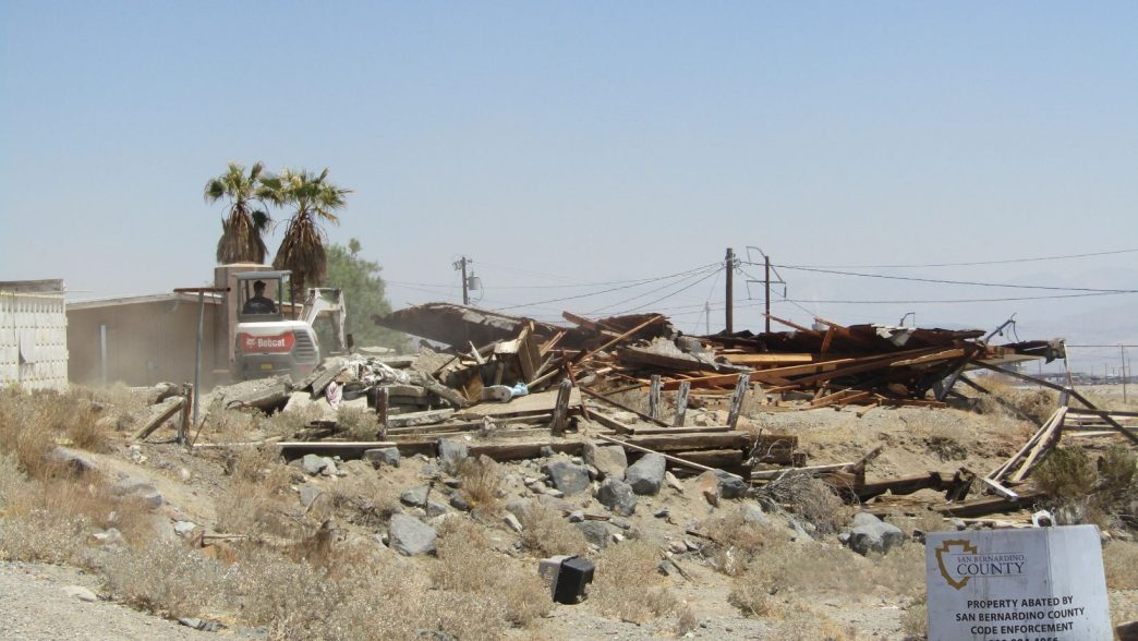 As part of the Trona Project's final phase, San Bernardino County Code Enforcement removed this collapsed structure.