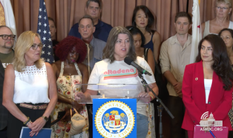 Victoria Knapp, chair of the Altadena Town Council, with lawmakers and area residents calls on the state Insurance Department to better expedite financial relief from insurers for wildfire survivors.