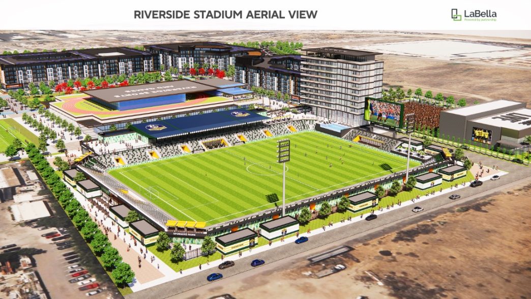 The proposed Riverside Stadium complex.
