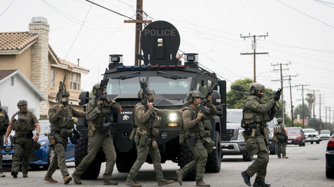 U.S. Immigration and Customs Enforcement agents operate June 12, 2025, in Los Angeles.