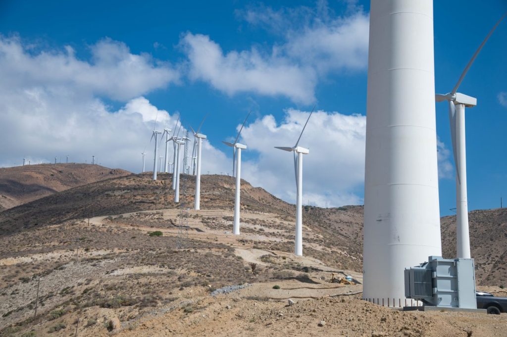 Wind turbines generate electricity.