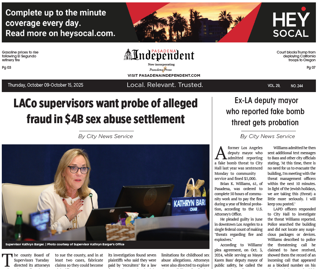Pasadena Independent_10/9/2025 Hey SoCal. Change is our intention.