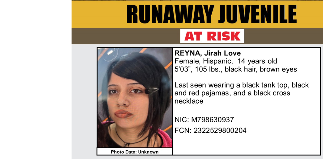 Jirah Love Reyna, 14, was last seen Saturday in the 500 block of Woodward Avenue in Pasadena.