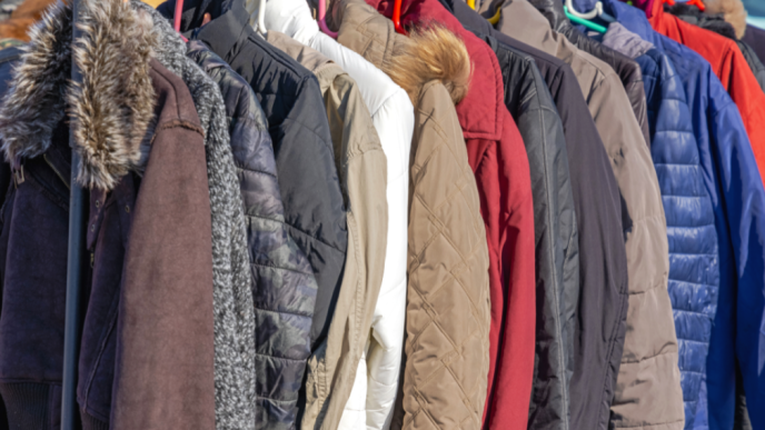 Coats on a rack.