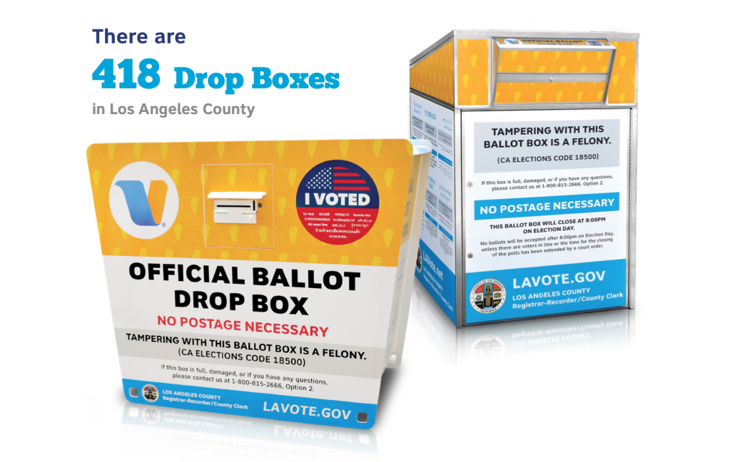 Ballot drop boxes in Los Angeles County.