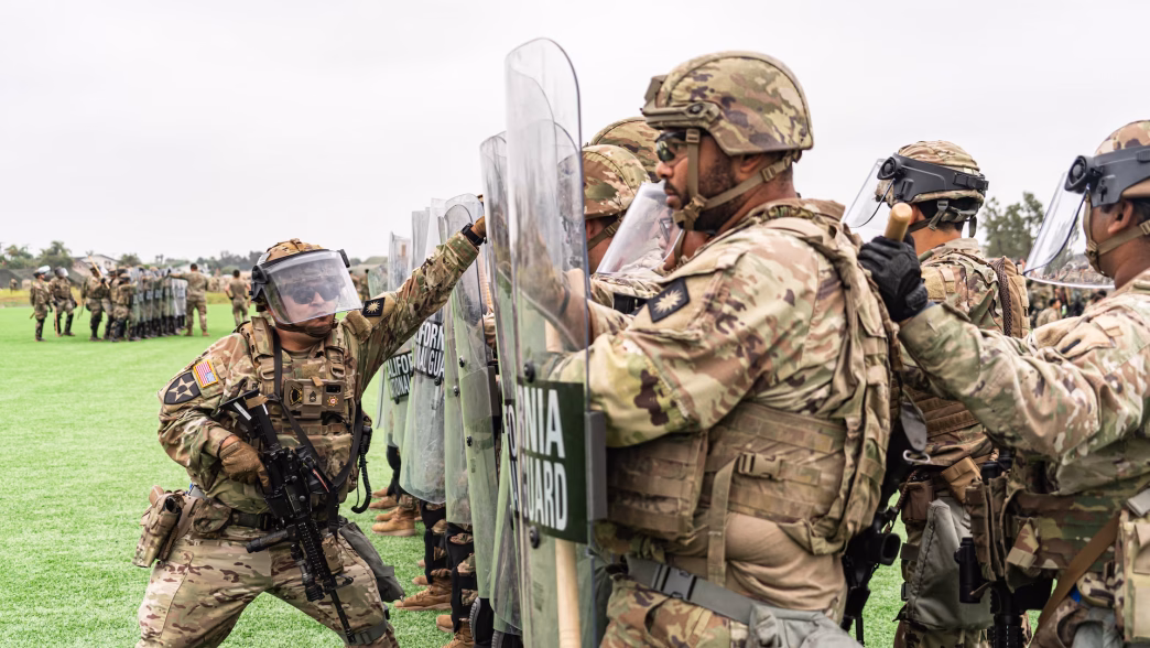California National Guard troops practice crowd control at their base in Los Alamitos last summer.