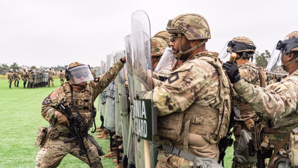 California National Guard troops practice crowd control at their base in Los Alamitos last summer.