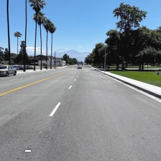 A paved street in San Bernardino.