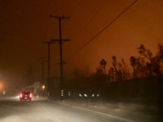 A view of the Eaton Fire on Washington Blvd. in north Pasadena.
