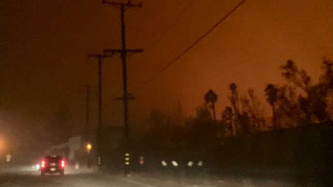 A view of the Eaton Fire on Washington Blvd. in north Pasadena.