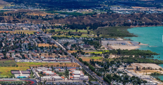 Lake Elsinore, city and shore.