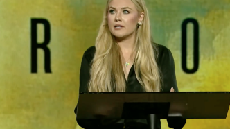 Erika Kirk speaks during the launch of Turning Point USA's "Make Heaven Crowded Tour 2026."