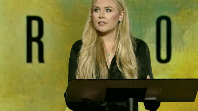 Erika Kirk speaks during the launch of Turning Point USA's "Make Heaven Crowded Tour 2026."