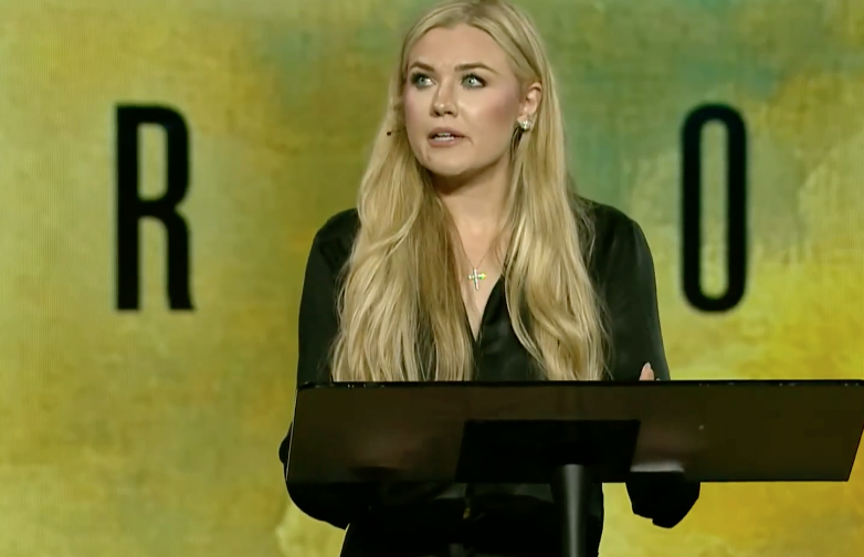 Erika Kirk speaks during the launch of Turning Point USA's "Make Heaven Crowded Tour 2026."