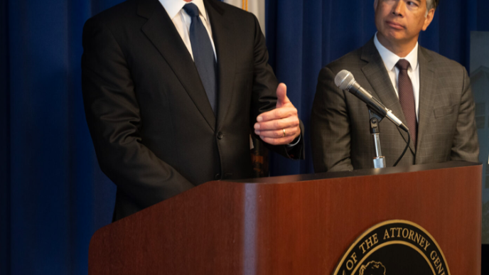Gov. Gavin Newsom, at left, and California Attorney General Rob Bonta.