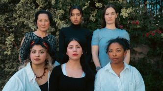 Top: Janet Song, Mackenzie Mondag, and Savannah Schoenecker Bottom: Naseem Etemad, Cast members of "Poetry for the People," at top fro left, Janet Song, Mackenzie Mondag, and Savannah Schoenecker; bottom from left, Naseem Etemad, America Covarrubias and Kita Grayson.