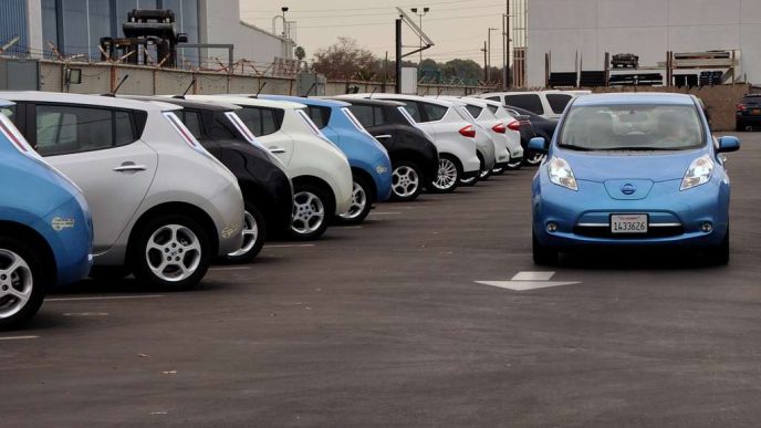 A fleet of ZEVs at the Air Force facility in El Segundo.