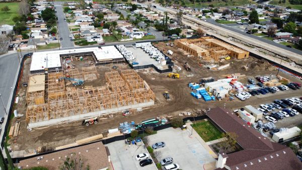 Construction continues on the expansion of the Pacific Village housing campus in Highland.