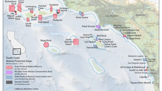 Marine Protected Areas totaling 50 and two special closure areas were designated in California's southern coast in 2012.