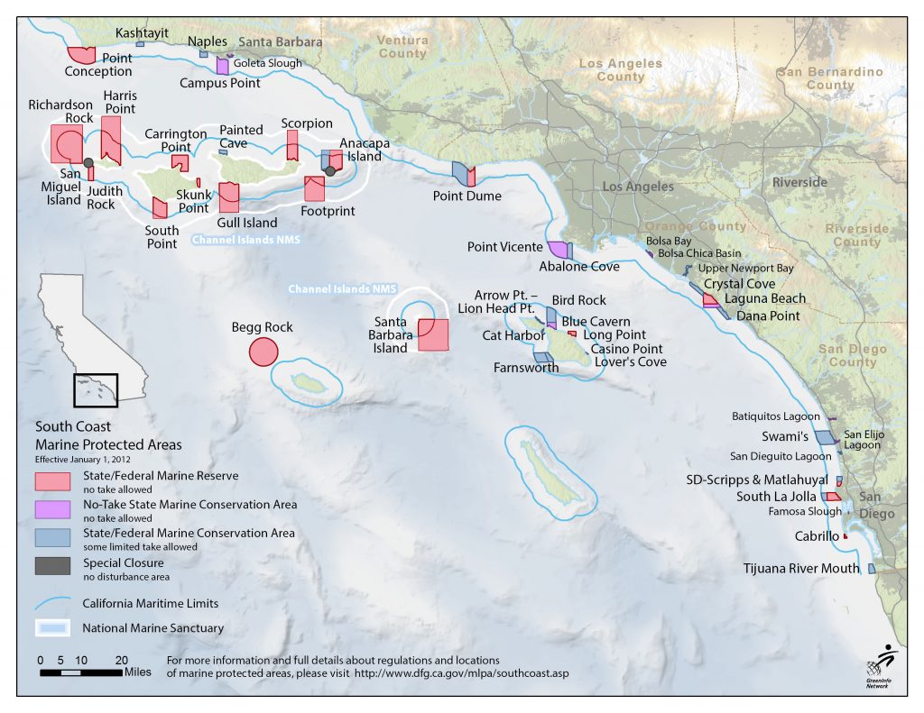 Marine Protected Areas totaling 50 and two special closure areas were designated in California's southern coast in 2012.
