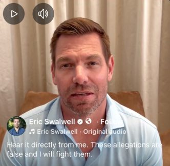 Rep. Eric Swalwell denies allegations of sexual misconduct and hiring an undocumented immigrant in a social media video.
