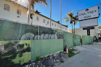 An unfinished motel conversion in the Encino neighborhood of Los Angeles on Jan. 27. The project is expected to finish more than a year after the original deadline, city records show.