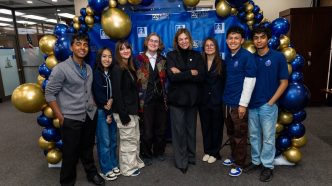 Mayor Patricia Lock Dawson, fourth from right, celebrates the city's Most Remarkable Teens with event participants last year.