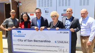 Officials ceremoniously fund disaster preparedness in San Bernardino.