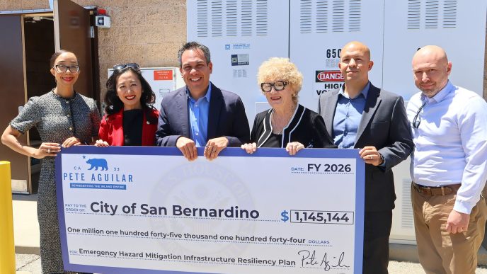 Officials ceremoniously fund disaster preparedness in San Bernardino.