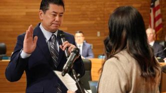 Arcadia Councilman Paul Cheng takes the mayoral oath Tuesday, May 19.