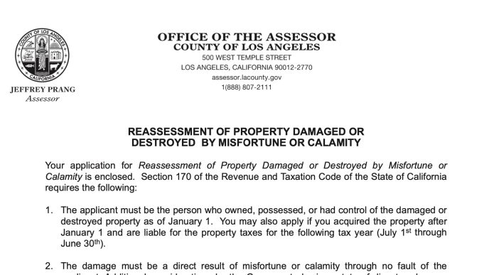 This application is for LA County property owners seeking a tax deferment because of wildfire impacts.
