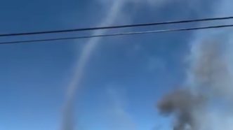 Columns of smoke from the Verona Fire fill the sky above west-central Riverside County.