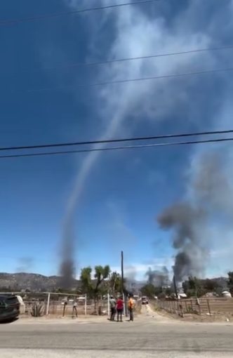 Columns of smoke from the Verona Fire fill the sky above west-central Riverside County.