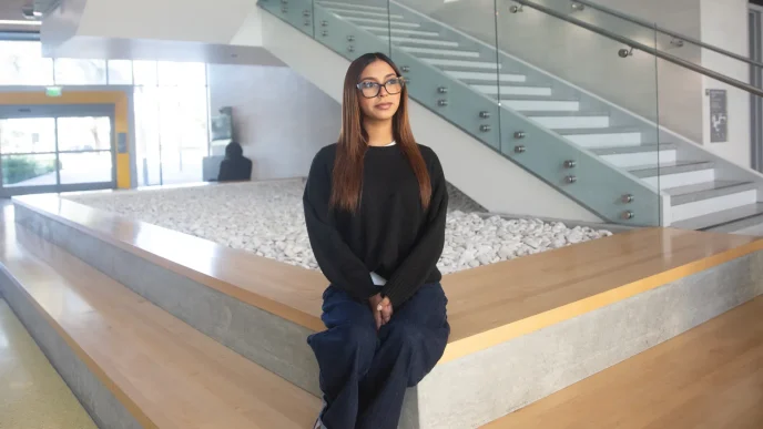 Student Vanessa Menera, 18, in the Innovation and Instruction Building at Cal State Dominguez Hills in Carson on Feb. 19, 2026.