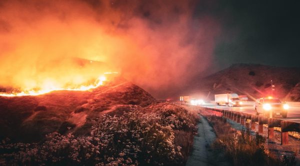The Shore Fire burns near the 60 Freeway.