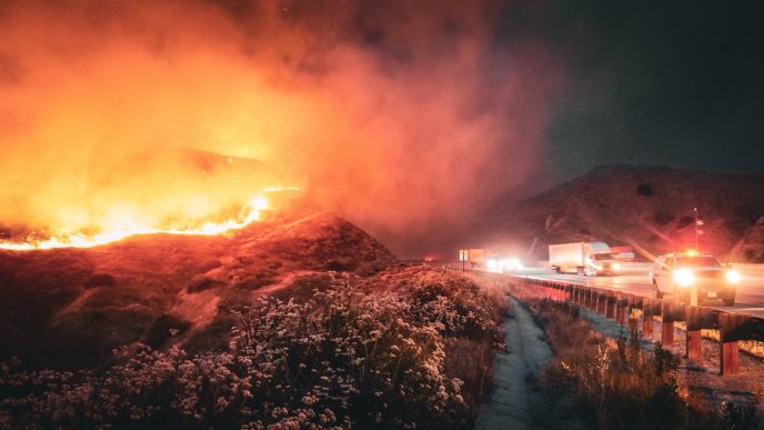 The Shore Fire burns near the 60 Freeway.